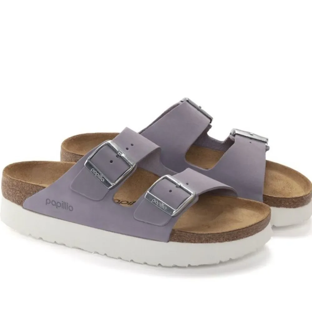 Birkenstock Papillio Arizona Platform Nubuck Leather Purple Fog Narrow NEW $200